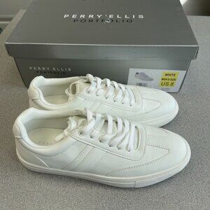 NEW Perry Ellis Men's US 8 White Sneakers  Lace-Up Low Top